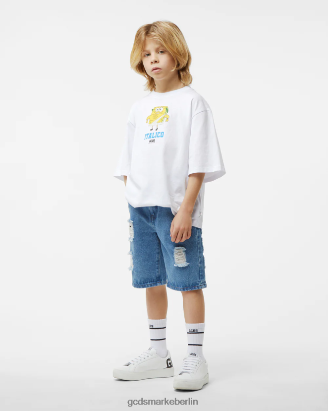 GCDS Kinder Junior Spongebob Italico T-Shirt LP42F726 Weiß Kleidung