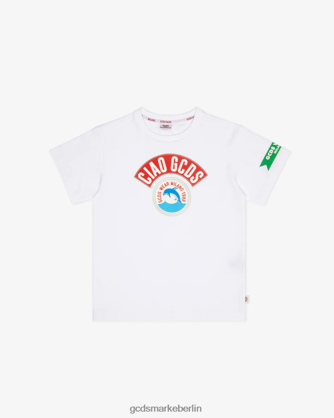 GCDS Kinder Junior-T-Shirt „ciao“. LP42F725 Weiß Kleidung