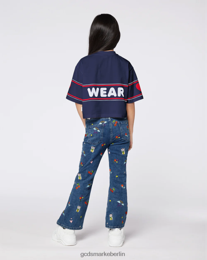 GCDS Kinder Junior-T-Shirt mit Crop-Logo LP42F791 Dunkelblau Kleidung