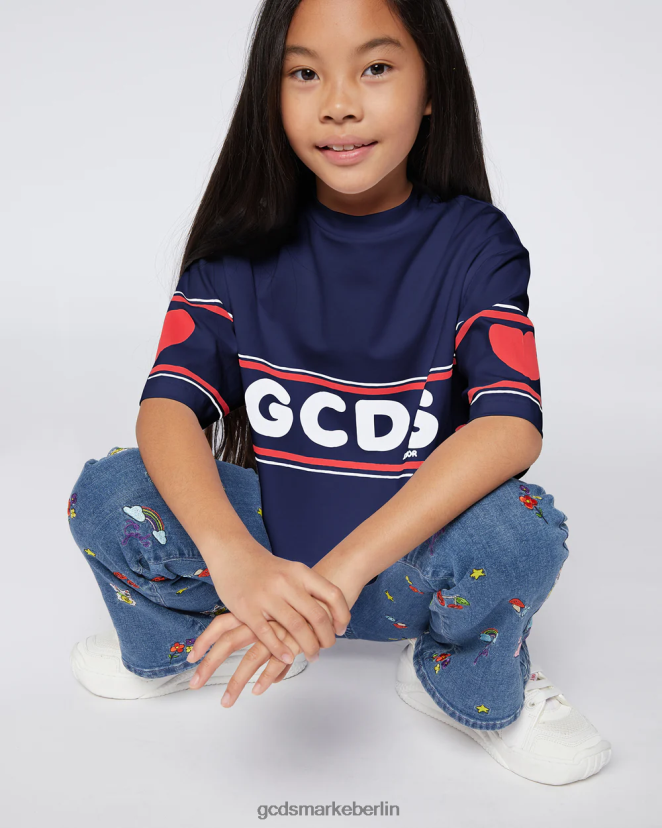 GCDS Kinder Junior-T-Shirt mit Crop-Logo LP42F791 Dunkelblau Kleidung