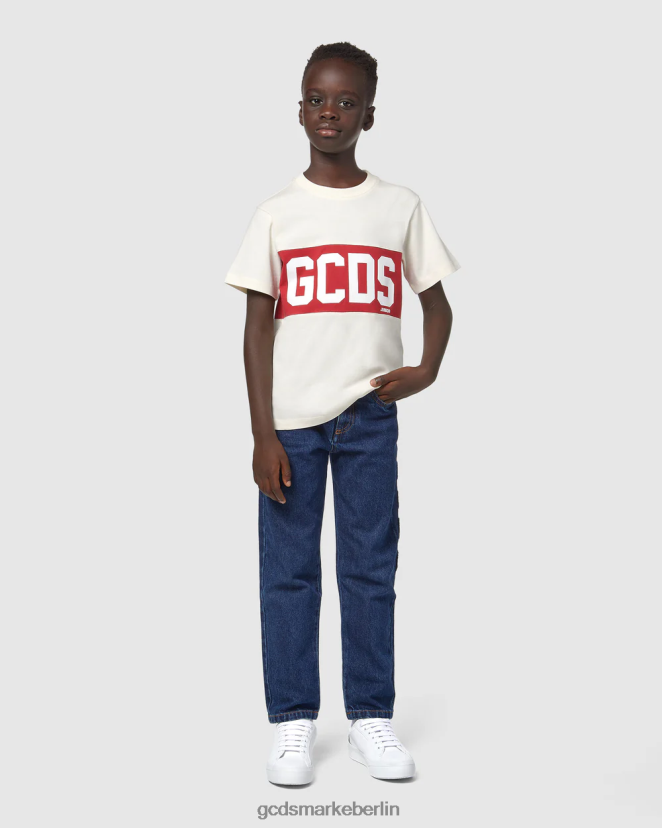 GCDS Kinder Junior-T-Shirt mit Logoband LP42F709 Schaumgrau Kleidung