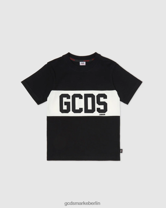 GCDS Kinder Junior-T-Shirt mit Logoband LP42F710 Schwarz Kleidung