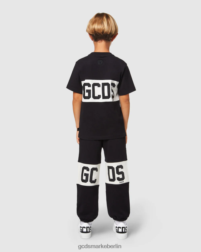 GCDS Kinder Junior-T-Shirt mit Logoband LP42F710 Schwarz Kleidung