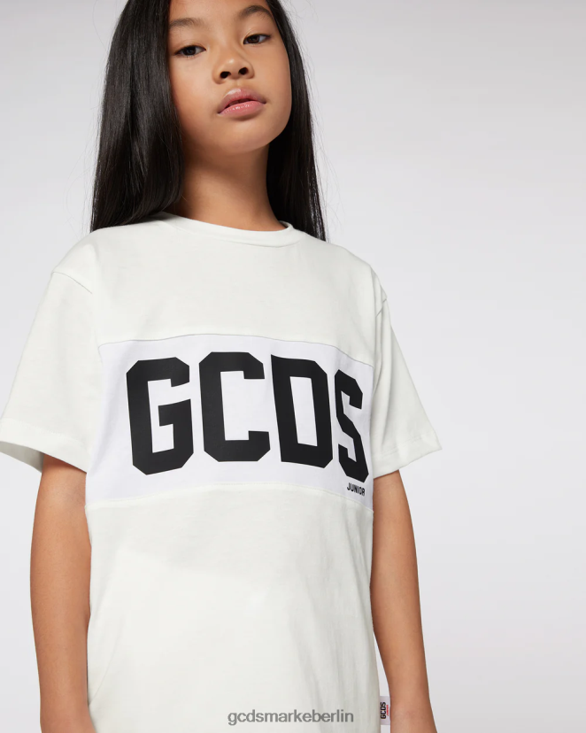 GCDS Kinder Junior-T-Shirt mit Logoband LP42F724 cremefarben Kleidung