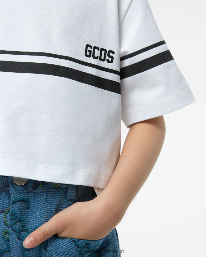 GCDS Kinder Junior-T-Shirt mit niedrigem Logo LP42F795 Weiß Kleidung