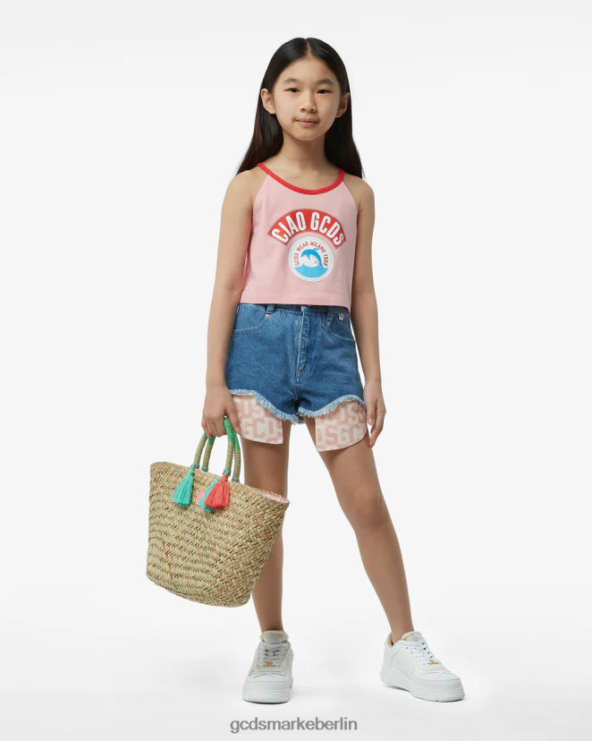 GCDS Kinder Junior-Tanktop „ciao“. LP42F796 Rosa Kleidung