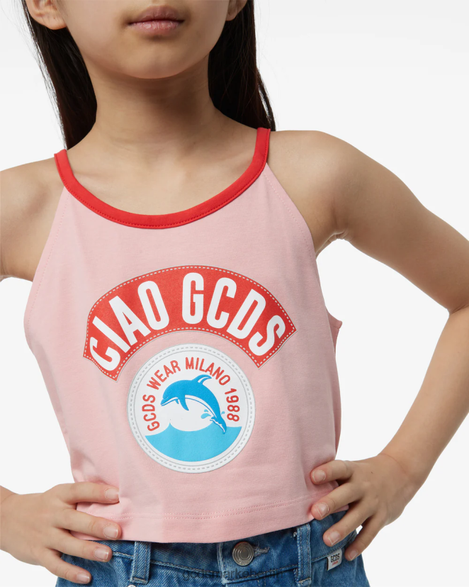 GCDS Kinder Junior-Tanktop „ciao“. LP42F796 Rosa Kleidung