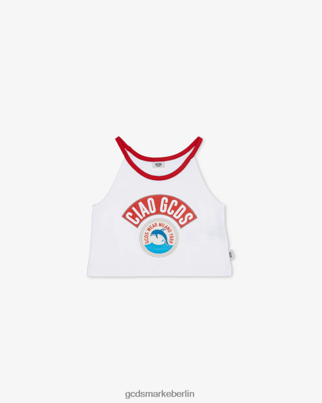 GCDS Kinder Junior-Tanktop „ciao“. LP42F797 Weiß Kleidung