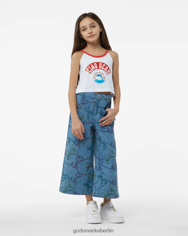 GCDS Kinder Junior-Tanktop „ciao“. LP42F797 Weiß Kleidung