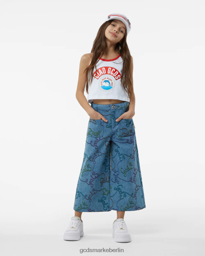 GCDS Kinder Junior-Tanktop „ciao“. LP42F797 Weiß Kleidung