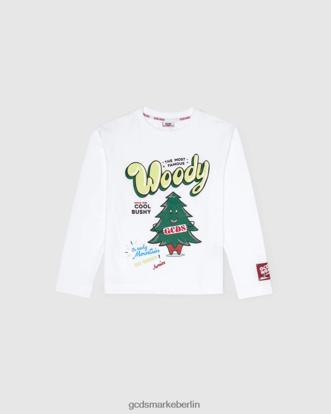 GCDS Kinder Junior-Weihnachts-Langarm-T-Shirt LP42F713 Weiß Kleidung
