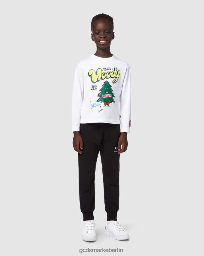 GCDS Kinder Junior-Weihnachts-Langarm-T-Shirt LP42F713 Weiß Kleidung