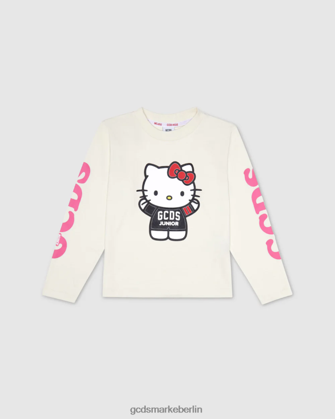 GCDS Kinder Langarm-T-Shirt „Hello Kitty“ für Junioren LP42F800 cremefarben Kleidung
