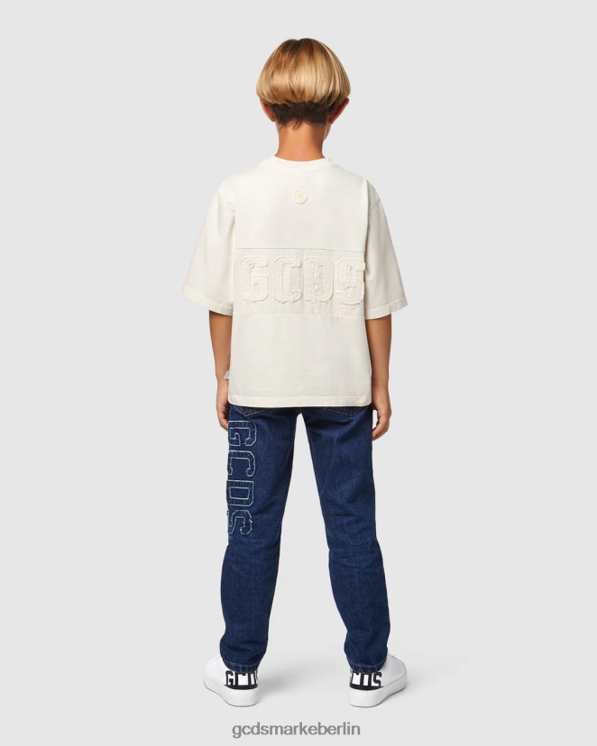 GCDS Kinder Überfärbtes Junior-T-Shirt mit Logoband LP42F706 cremefarben Kleidung
