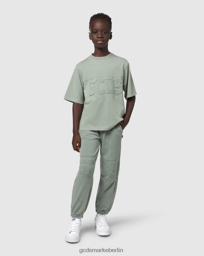 GCDS Kinder Überfärbtes Junior-T-Shirt mit Logoband LP42F707 Grün Kleidung