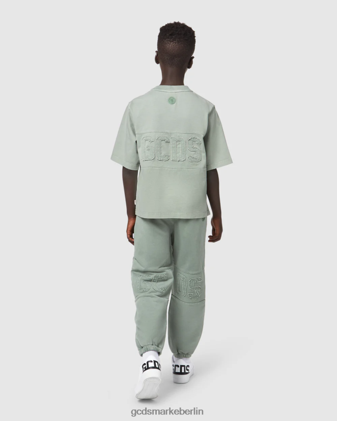 GCDS Kinder Überfärbtes Junior-T-Shirt mit Logoband LP42F707 Grün Kleidung