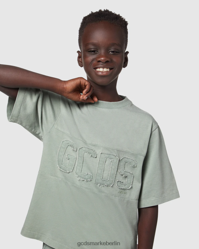 GCDS Kinder Überfärbtes Junior-T-Shirt mit Logoband LP42F707 Grün Kleidung