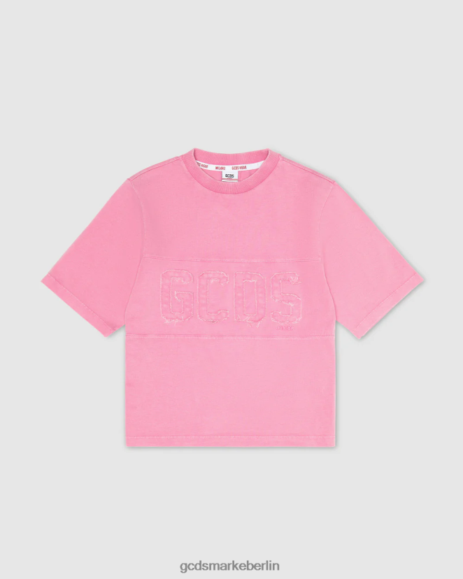GCDS Kinder Überfärbtes Junior-T-Shirt mit Logoband LP42F708 Wiege rosa Kleidung