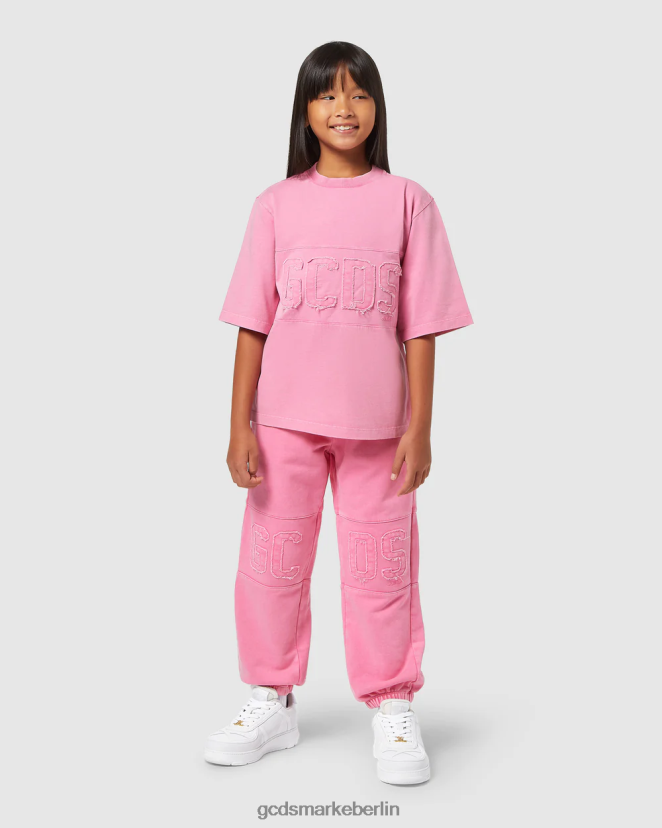 GCDS Kinder Überfärbtes Junior-T-Shirt mit Logoband LP42F708 Wiege rosa Kleidung
