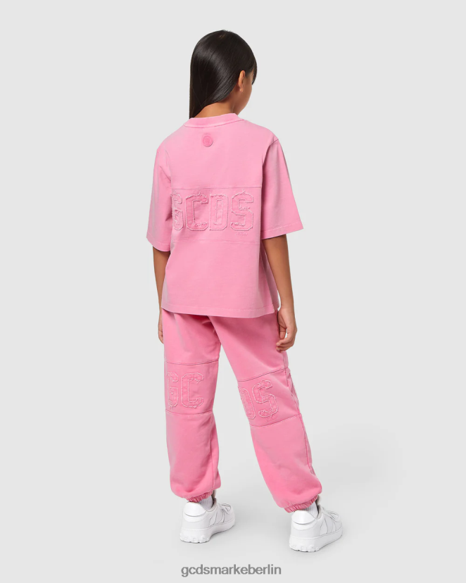 GCDS Kinder Überfärbtes Junior-T-Shirt mit Logoband LP42F708 Wiege rosa Kleidung
