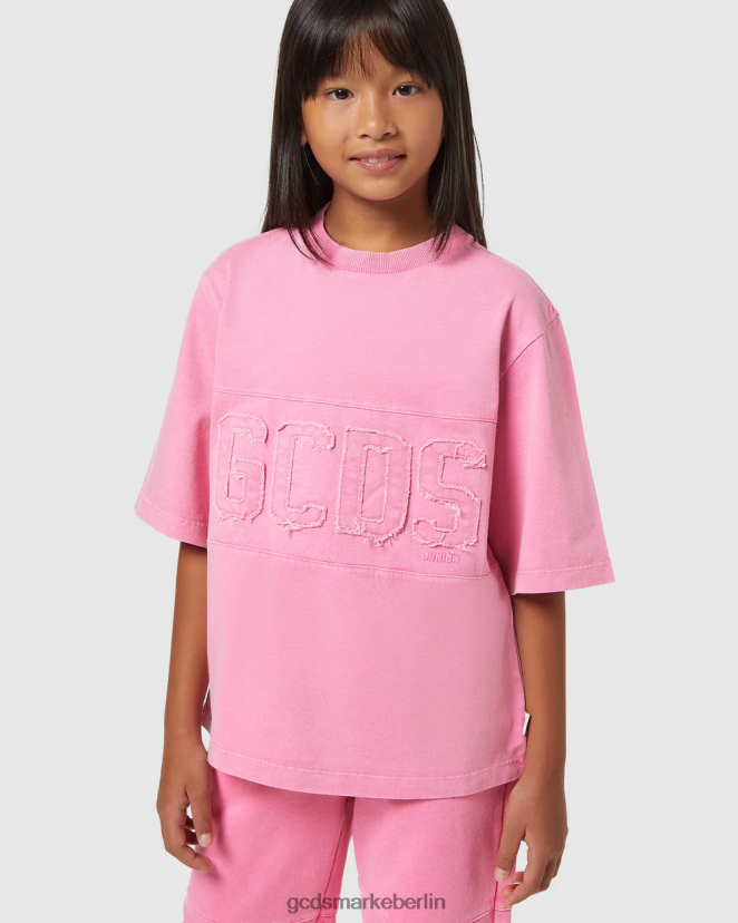 GCDS Kinder Überfärbtes Junior-T-Shirt mit Logoband LP42F708 Wiege rosa Kleidung