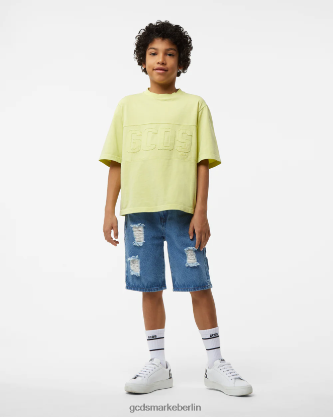 GCDS Kinder Überfärbtes Junior-T-Shirt mit Logoband LP42F723 Kalk Kleidung