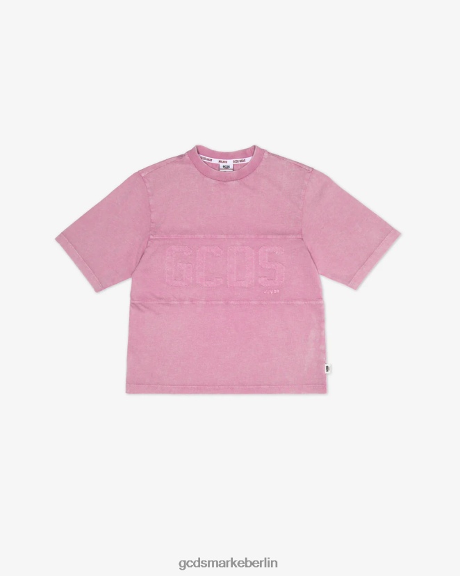 GCDS Kinder Überfärbtes Junior-T-Shirt mit Logoband LP42F790 Rosa Kleidung
