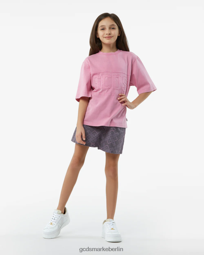 GCDS Kinder Überfärbtes Junior-T-Shirt mit Logoband LP42F790 Rosa Kleidung
