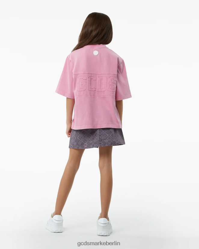 GCDS Kinder Überfärbtes Junior-T-Shirt mit Logoband LP42F790 Rosa Kleidung