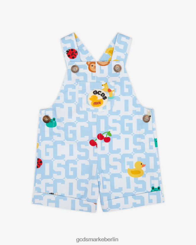GCDS Kinder Baby-Monogramm-Tiere-Latzhose LP42F608 hellblau Kleidung
