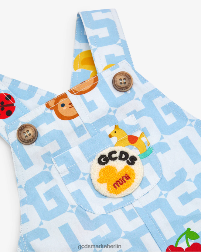 GCDS Kinder Baby-Monogramm-Tiere-Latzhose LP42F608 hellblau Kleidung