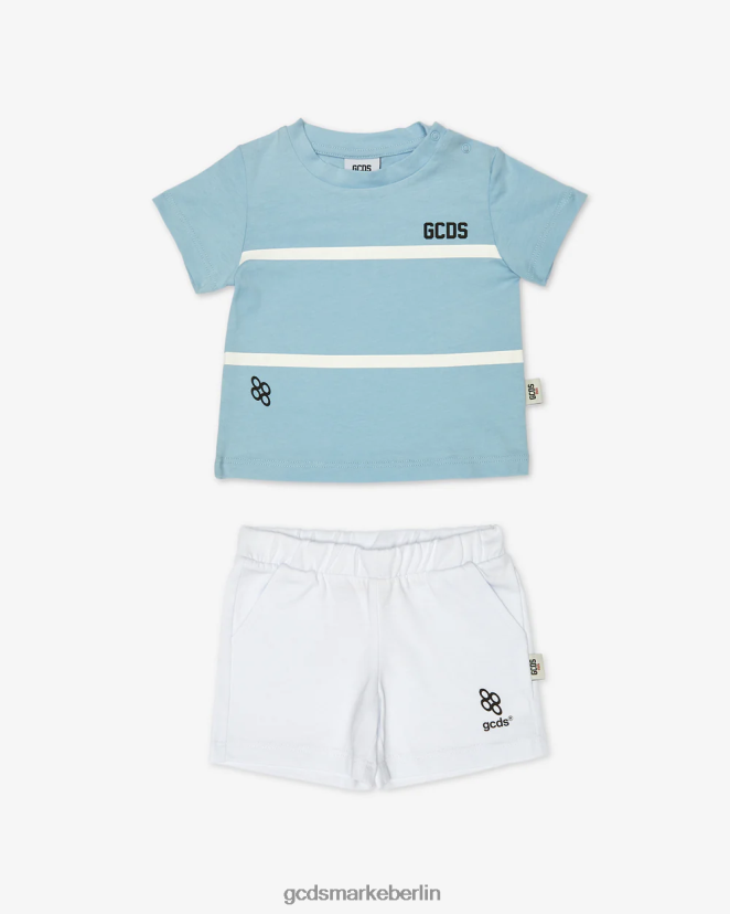 GCDS Kinder Baby-Trainingsanzug mit Logo und niedrigem Bund LP42F602 Engelblau/Weiß Kleidung