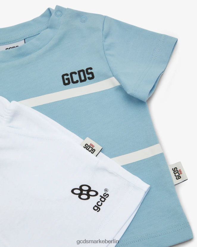 GCDS Kinder Baby-Trainingsanzug mit Logo und niedrigem Bund LP42F602 Engelblau/Weiß Kleidung