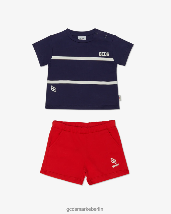 GCDS Kinder Baby-Trainingsanzug mit Logo und niedrigem Bund LP42F603 Blau Rot Kleidung