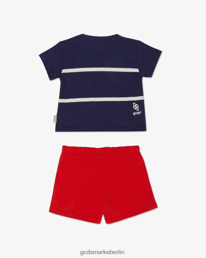 GCDS Kinder Baby-Trainingsanzug mit Logo und niedrigem Bund LP42F603 Blau Rot Kleidung