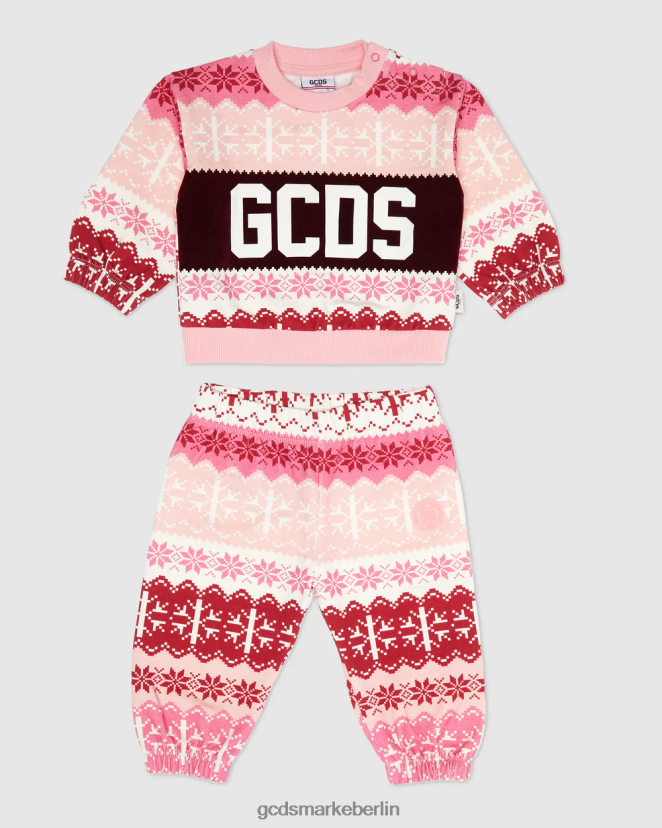 GCDS Kinder Weihnachts-Trainingsanzug mit Baby-Logoband LP42F593 Rosa Kleidung