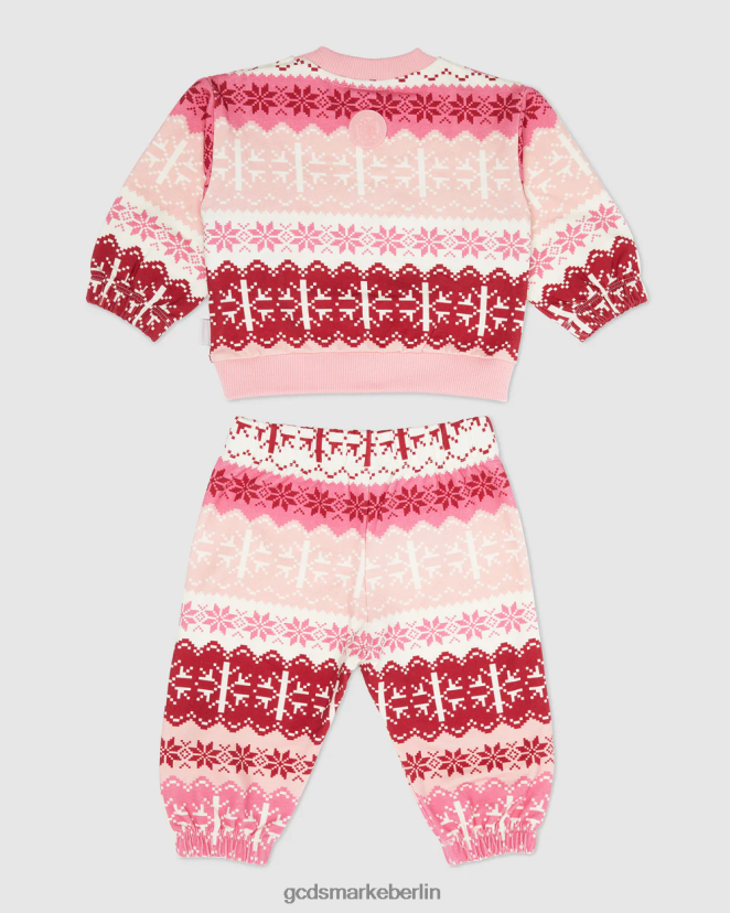 GCDS Kinder Weihnachts-Trainingsanzug mit Baby-Logoband LP42F593 Rosa Kleidung