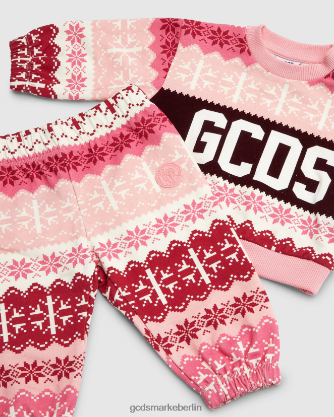 GCDS Kinder Weihnachts-Trainingsanzug mit Baby-Logoband LP42F593 Rosa Kleidung