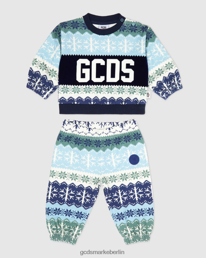 GCDS Kinder Weihnachts-Trainingsanzug mit Baby-Logoband LP42F596 Blau Kleidung