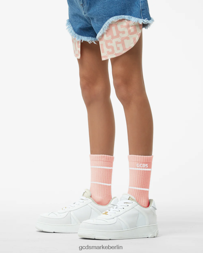 GCDS Kinder Niedrige Junior-Socken mit Logoband LP42F772 Rosa Zubehörteil
