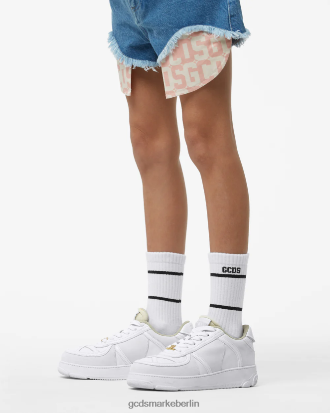 GCDS Kinder Niedrige Junior-Socken mit Logoband LP42F773 Weiß Zubehörteil