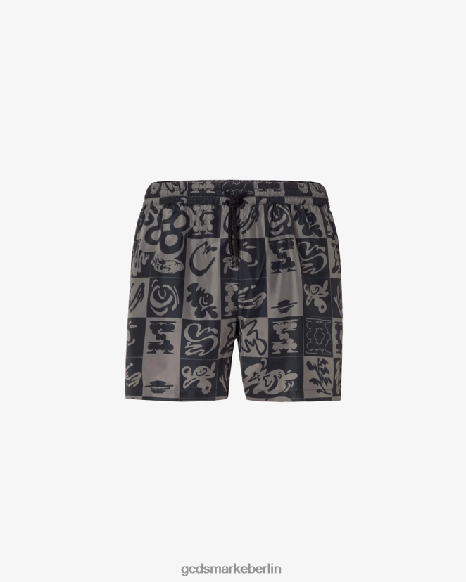 GCDS Männer Badeshorts mit Schachbrettmuster LP42F149 Schwarz Kleidung
