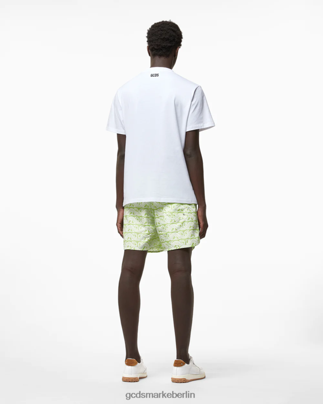 GCDS Männer Badeshorts mit durchgehendem Wellenlogo-Print LP42F156 Kalk Kleidung