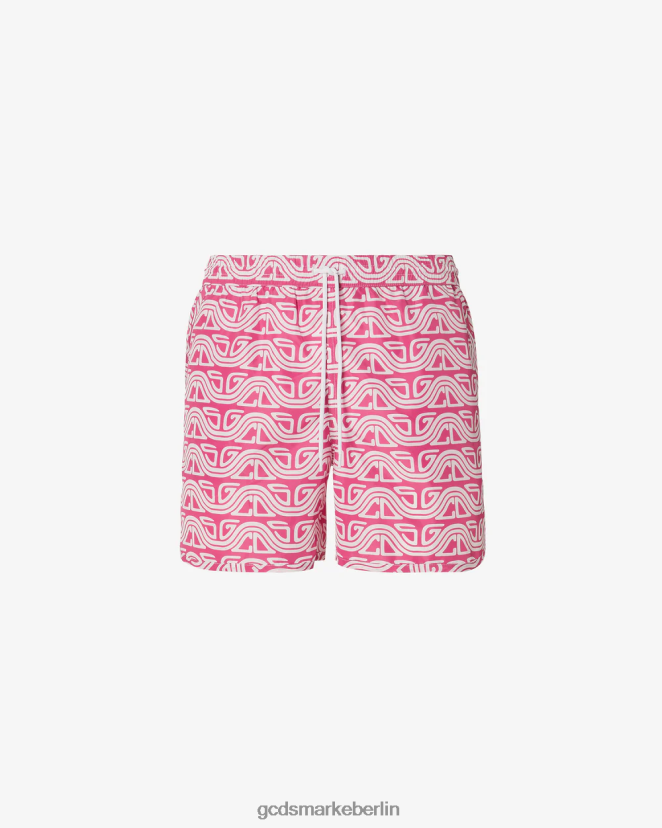 GCDS Männer Badeshorts mit durchgehendem Wellenlogo-Print LP42F158 Fuchsie Kleidung