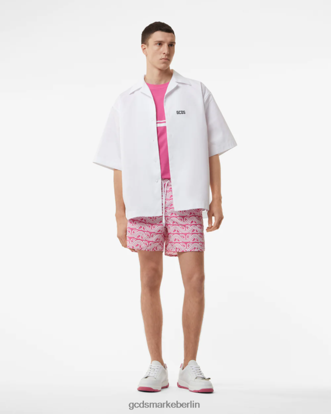 GCDS Männer Badeshorts mit durchgehendem Wellenlogo-Print LP42F158 Fuchsie Kleidung
