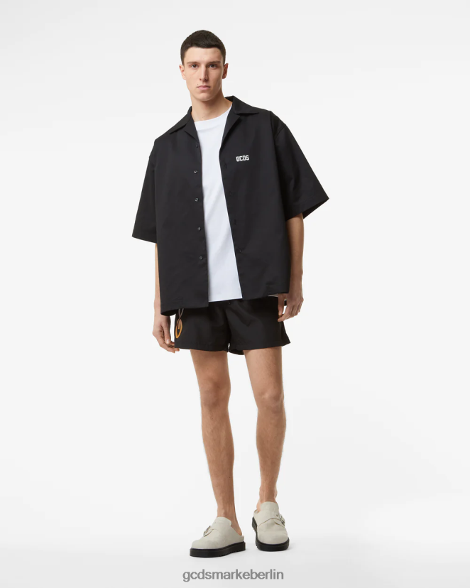 GCDS Männer Badeshorts mit reflektierendem Logo-Print LP42F151 Schwarz Kleidung