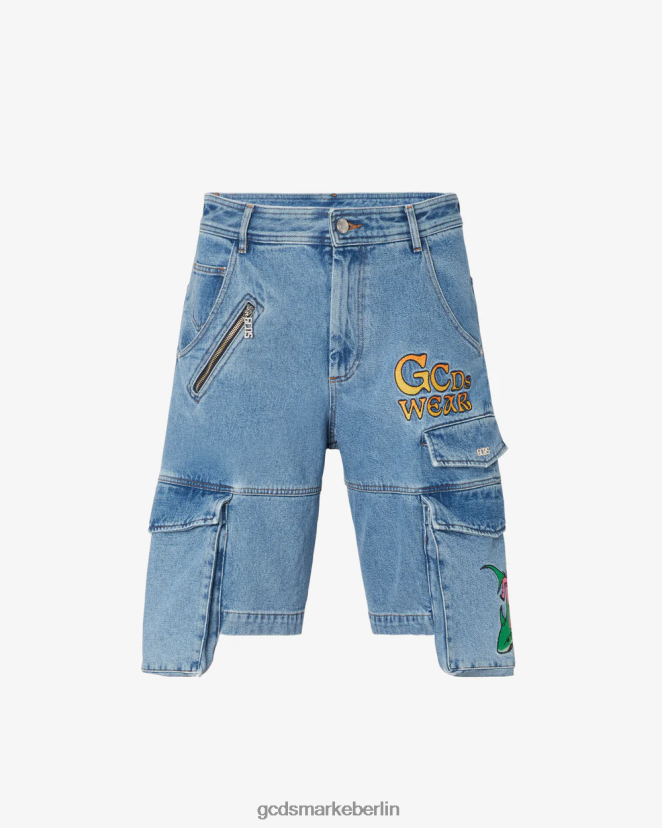 GCDS Männer Bestickte Ultracargo-Denim-Bermuda LP42F126 neues hellblau Kleidung