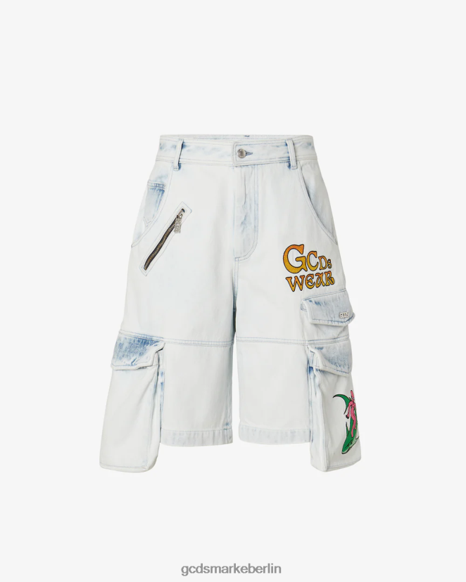 GCDS Männer Gebleichte, bestickte Ultracargo-Bermuda LP42F127 Weiß Kleidung