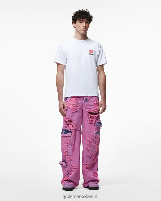 GCDS Männer Hose aus gebleichtem Ultracargo-Denim LP42F117 Fuchsie Kleidung