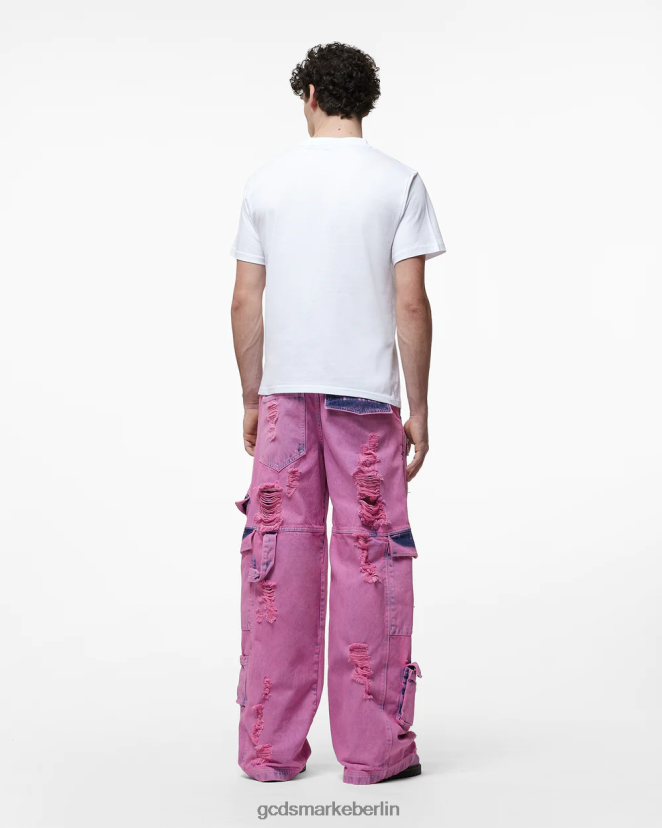 GCDS Männer Hose aus gebleichtem Ultracargo-Denim LP42F117 Fuchsie Kleidung